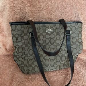 Coach Brown and Black Signature Tote